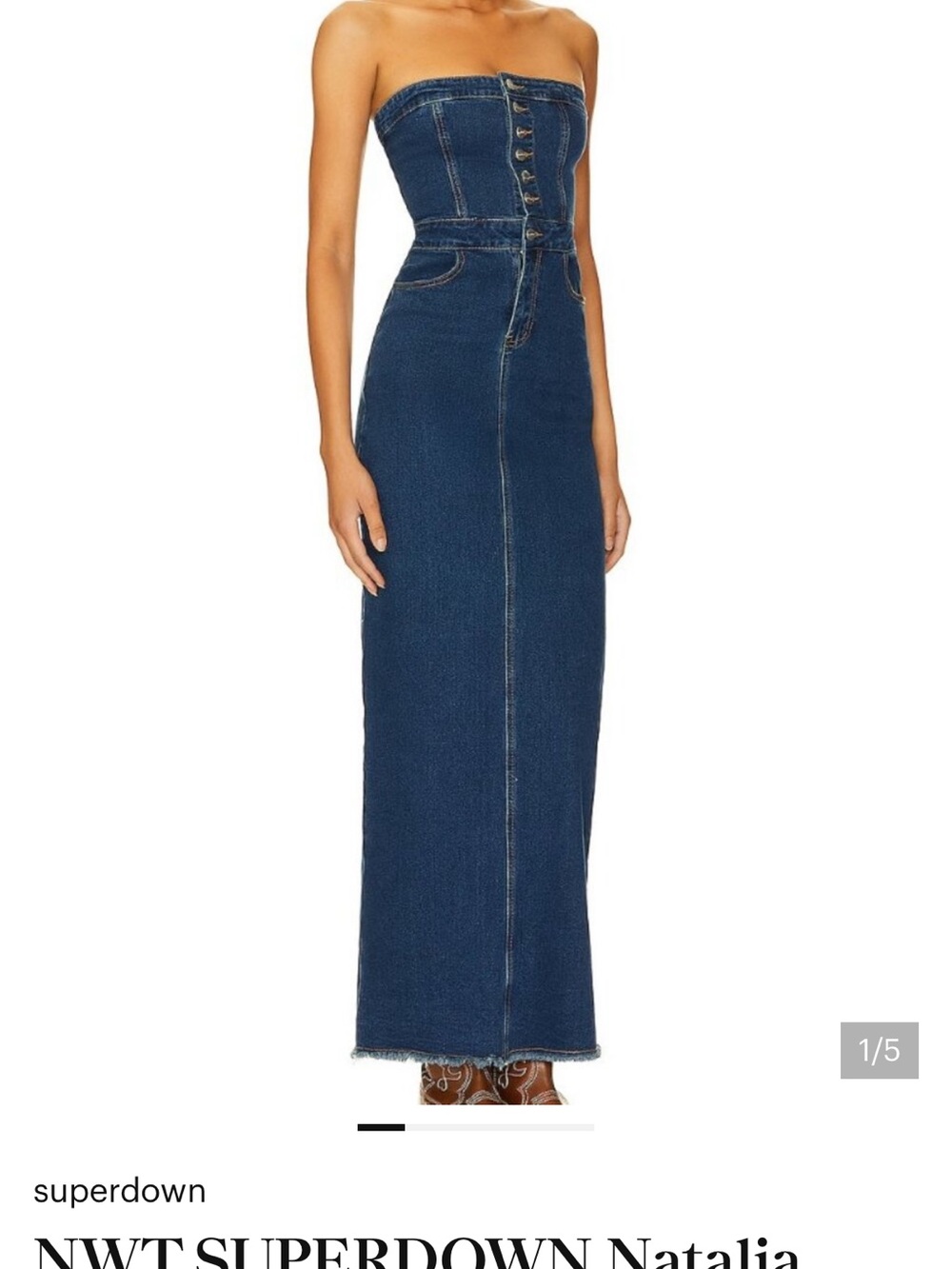 superdown Strapless Dark Blue Denim Maxi Dress